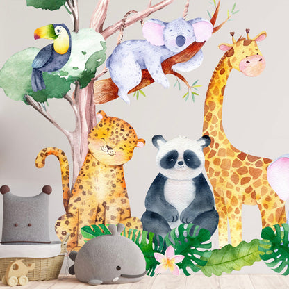 African Savannah Animals Surrounded by Palm Leaves Wall Decal - BR264