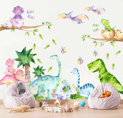 Watercolour Jurassic Park Stegosaurus Brachiosaurus Triceratops  Dinosaurs Nursery Wall Decal - Kids Bedroom - BR265