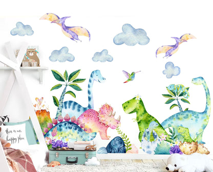 Watercolor Dino Playground by Volcano Removable Wall Decal - BR266