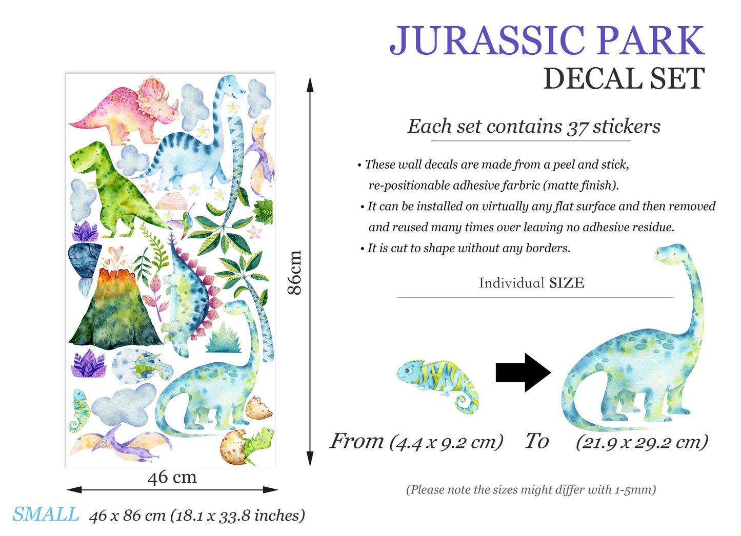 Watercolor Dino Playground by Volcano Removable Wall Decal - BR266