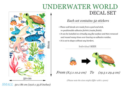 Ocean Playground Cartoon Wall Decal - Underwater Fun for Kids Room - Turtle Whale Octopus - BR253