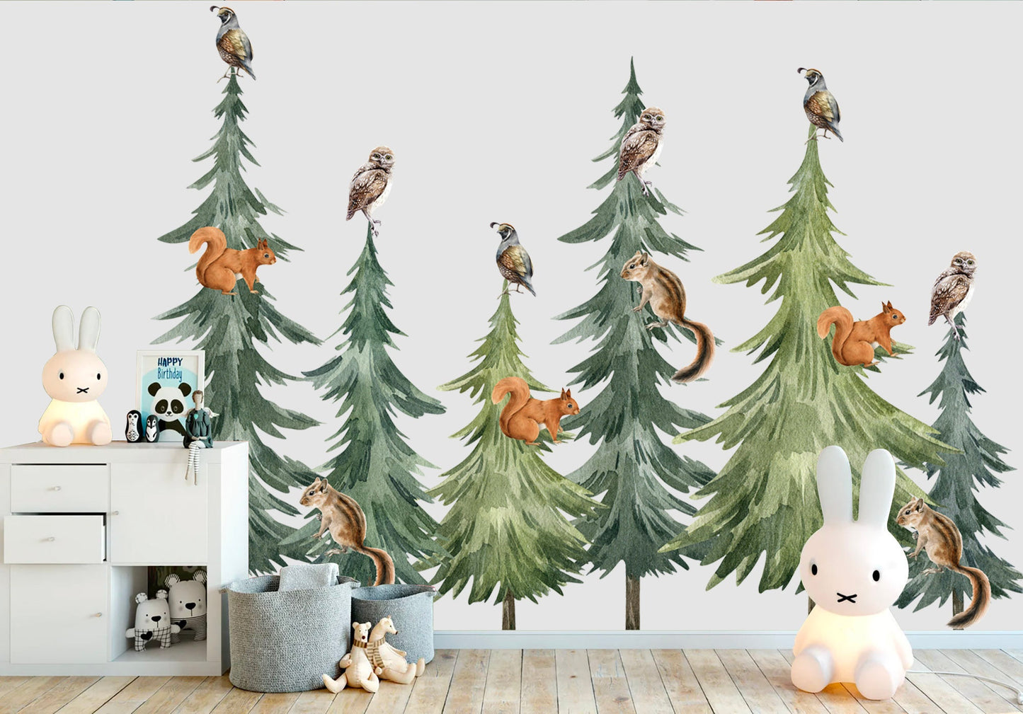 Enchanting Forest Friends Watercolor Wall Decal - Squirrel Pine - BR272