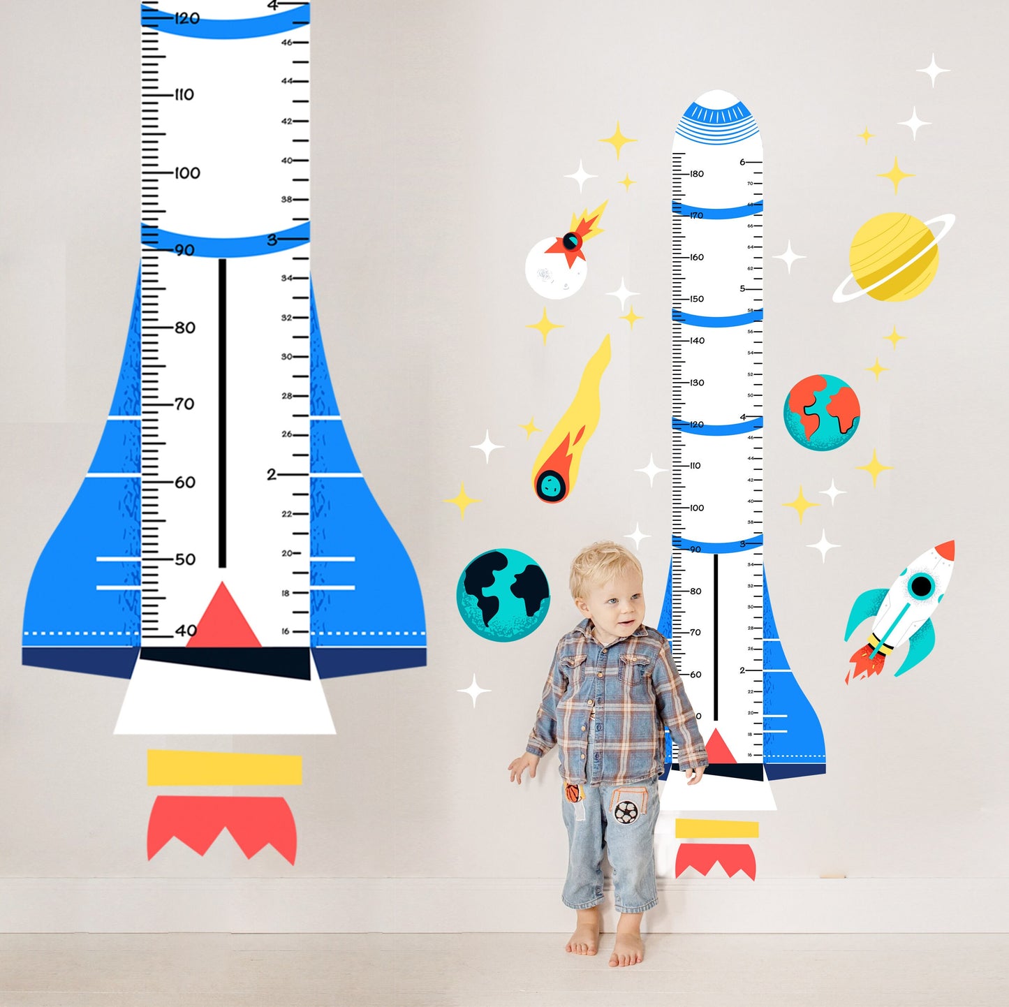 Cartoon Space Rocket Wall Decals - Planets, Comets, and Cosmic Adventure - BR259