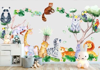 African Savannah Animals Surrounded by Palm Leaves Wall Decal - BR264