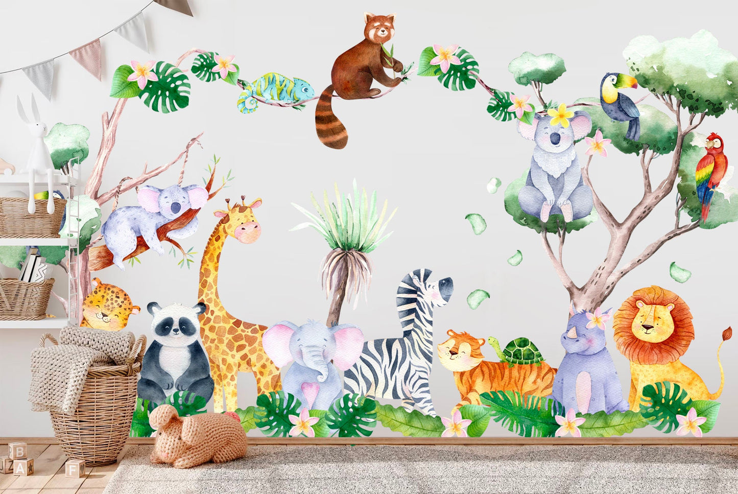 African Savannah Animals Surrounded by Palm Leaves Wall Decal - BR264