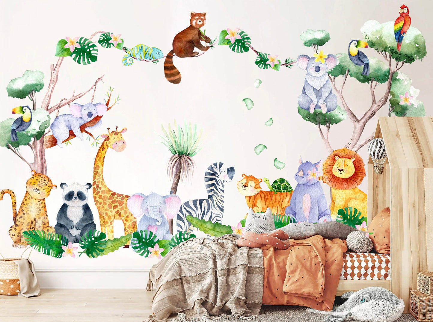 African Savannah Animals Surrounded by Palm Leaves Wall Decal - BR264
