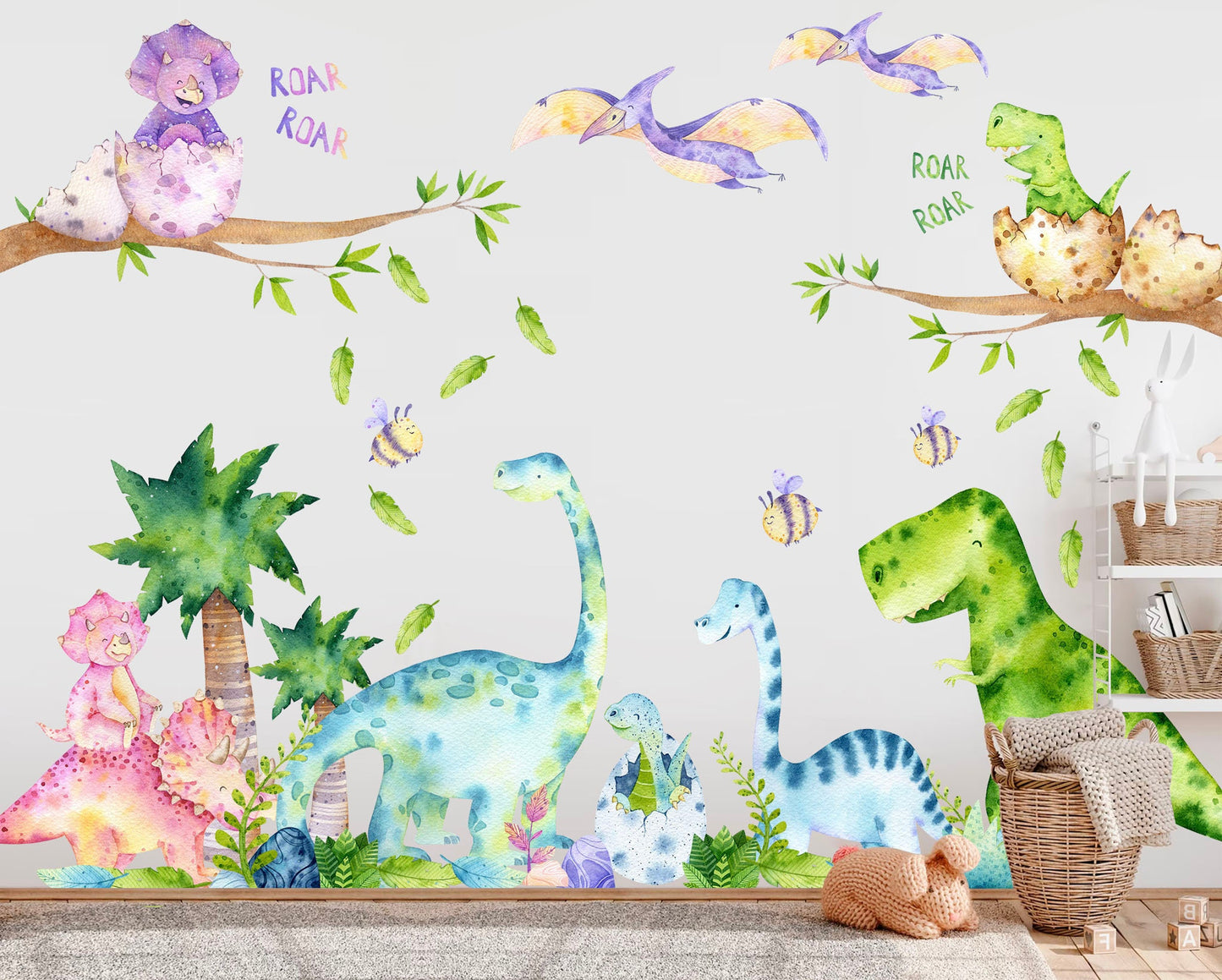 Watercolour Jurassic Park Stegosaurus Brachiosaurus Triceratops  Dinosaurs Nursery Wall Decal - Kids Bedroom - BR265