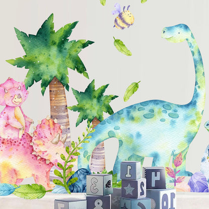 Watercolour Jurassic Park Stegosaurus Brachiosaurus Triceratops  Dinosaurs Nursery Wall Decal - Kids Bedroom - BR265