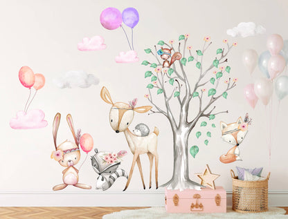 Bohemian Woodland Baby Animals Forest Wall Decal - Bunny Deer Fox Squirrel - BR270