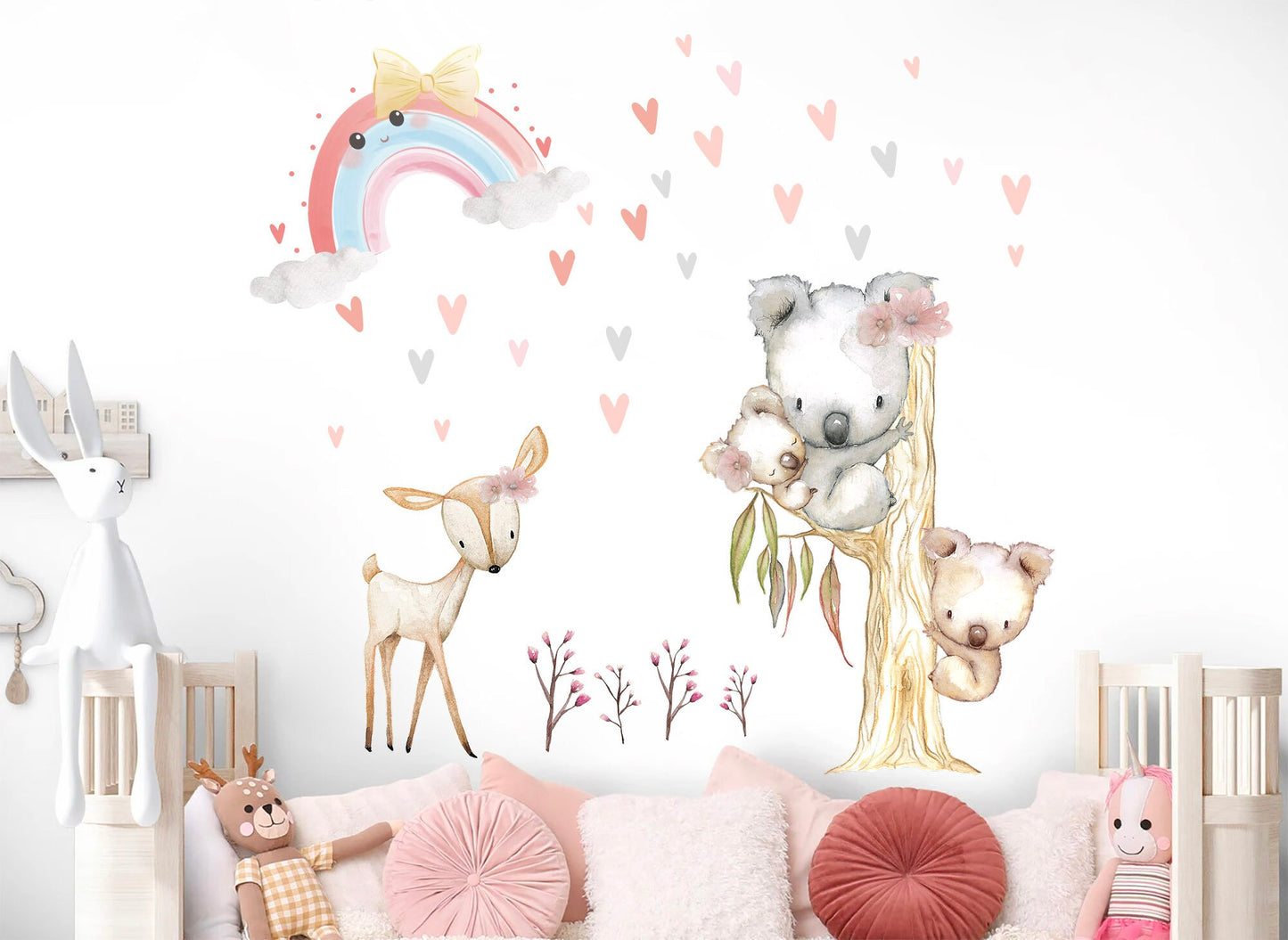 Baby Koala and Deer under Rainbow Tree Removable Wall Decal - BR269