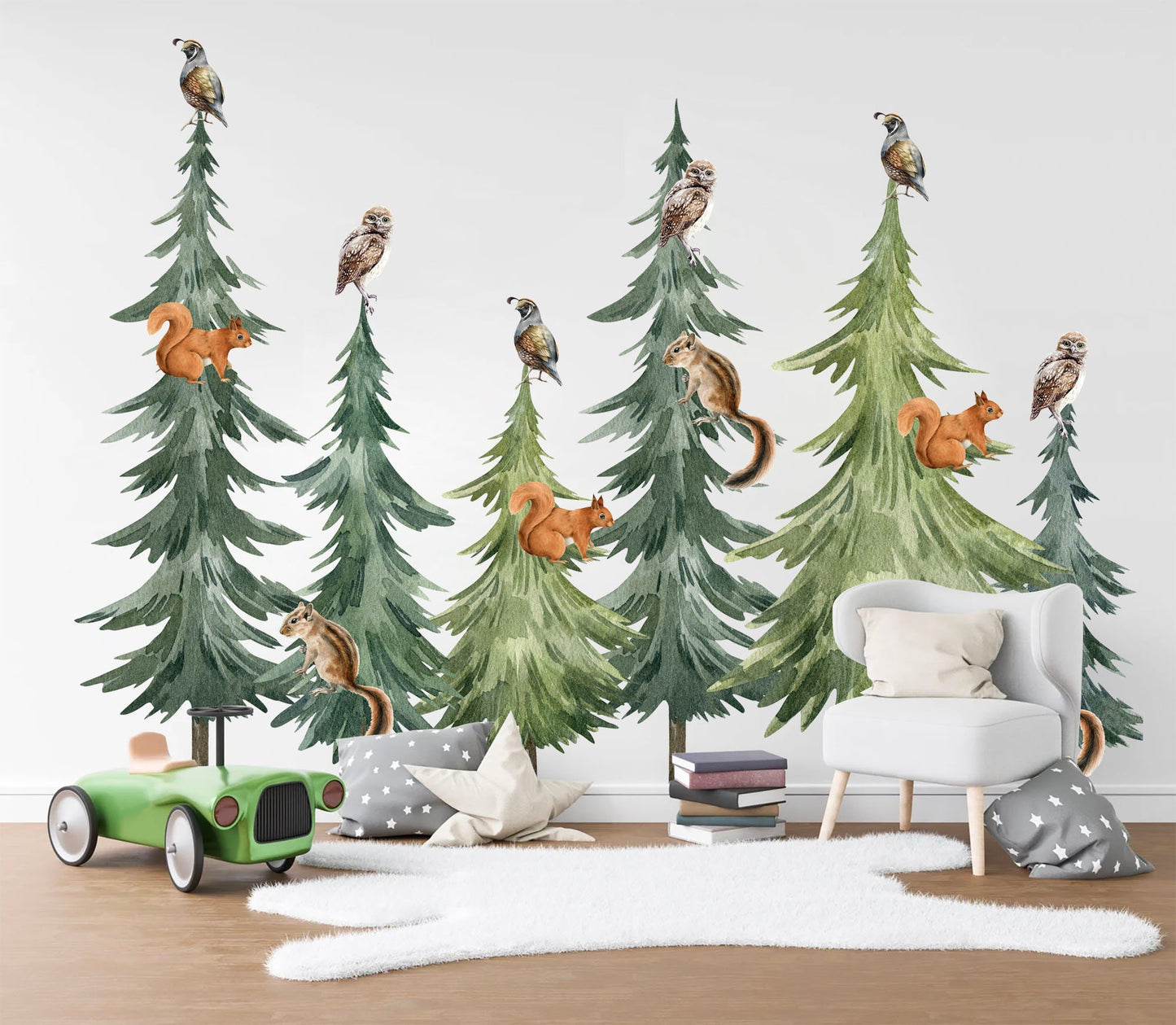 Enchanting Forest Friends Watercolor Wall Decal - Squirrel Pine - BR272