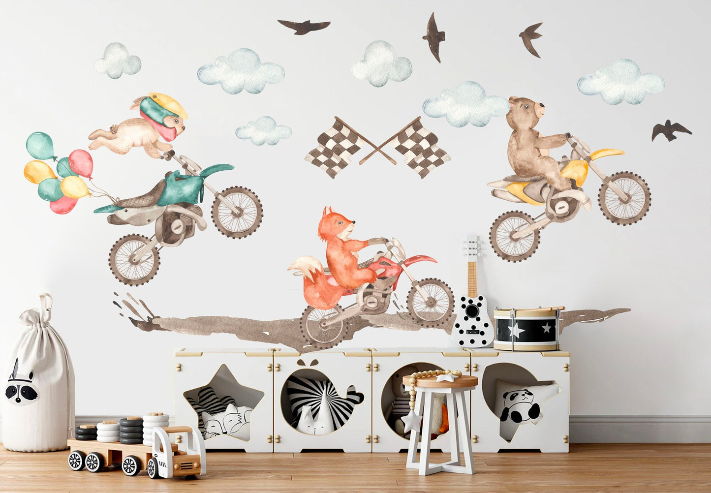 Animal on Moto-X Stunt Off-Road Dirt Bikes Removable Wall Decal Sticker - Boys Room Gift - BR294