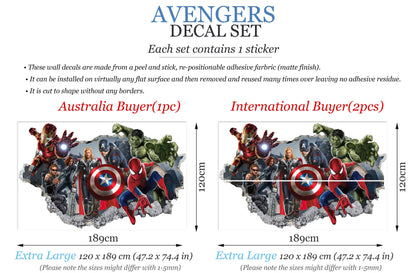 Avengers Hulk Spiderman Captain America 3D Smashed Wall Decal - BR104