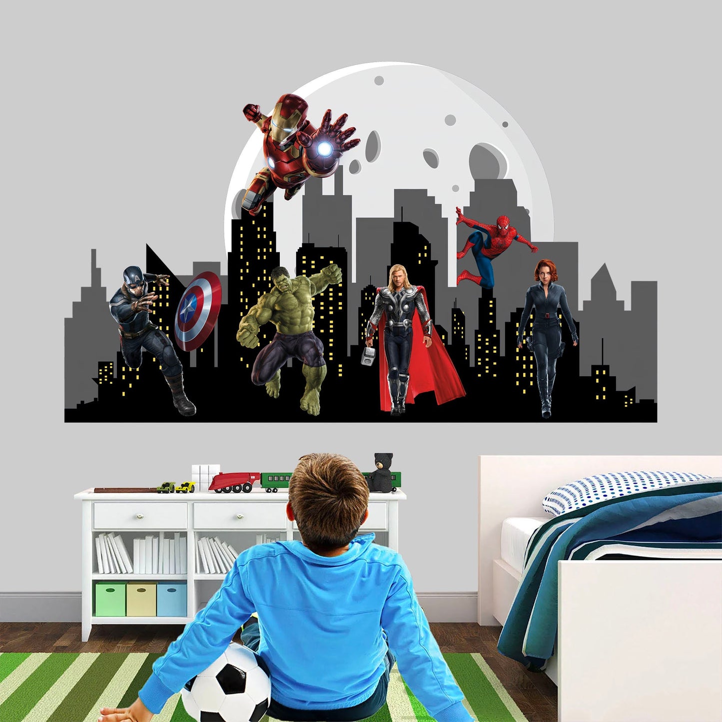 Marvel Heroes Cityscape Skyline Silhouette Wall Decal - Hulk Spiderman Captain America - BR295