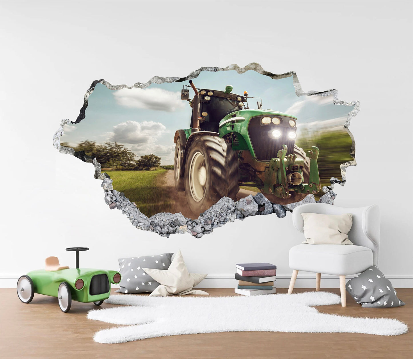 Rural Retreat Tractor on Farm behind a Broken Wall - Removable Peel and Stick - BR300