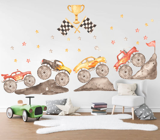 Off-Road Monster Truck Rally Wall Decal Removable Wall Decal - Boys Room Gift - BR296