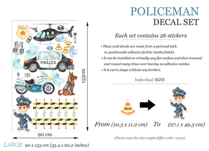 Policeman Police Force Car Pistol Motorcycle Dog Helicopter Removable Wall Decal - BR297