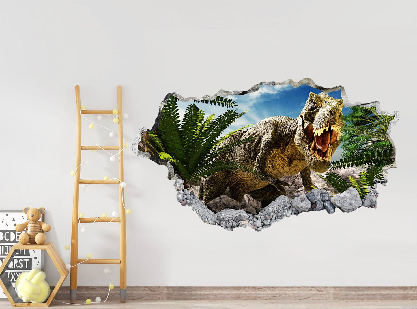 Jurassic Tyrannosaurus Rex 3D Wall Decal: Breaking Through Walls - BR302