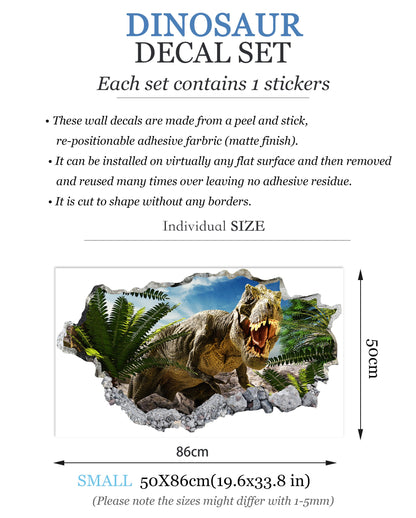 Jurassic Tyrannosaurus Rex 3D Wall Decal: Breaking Through Walls - BR302