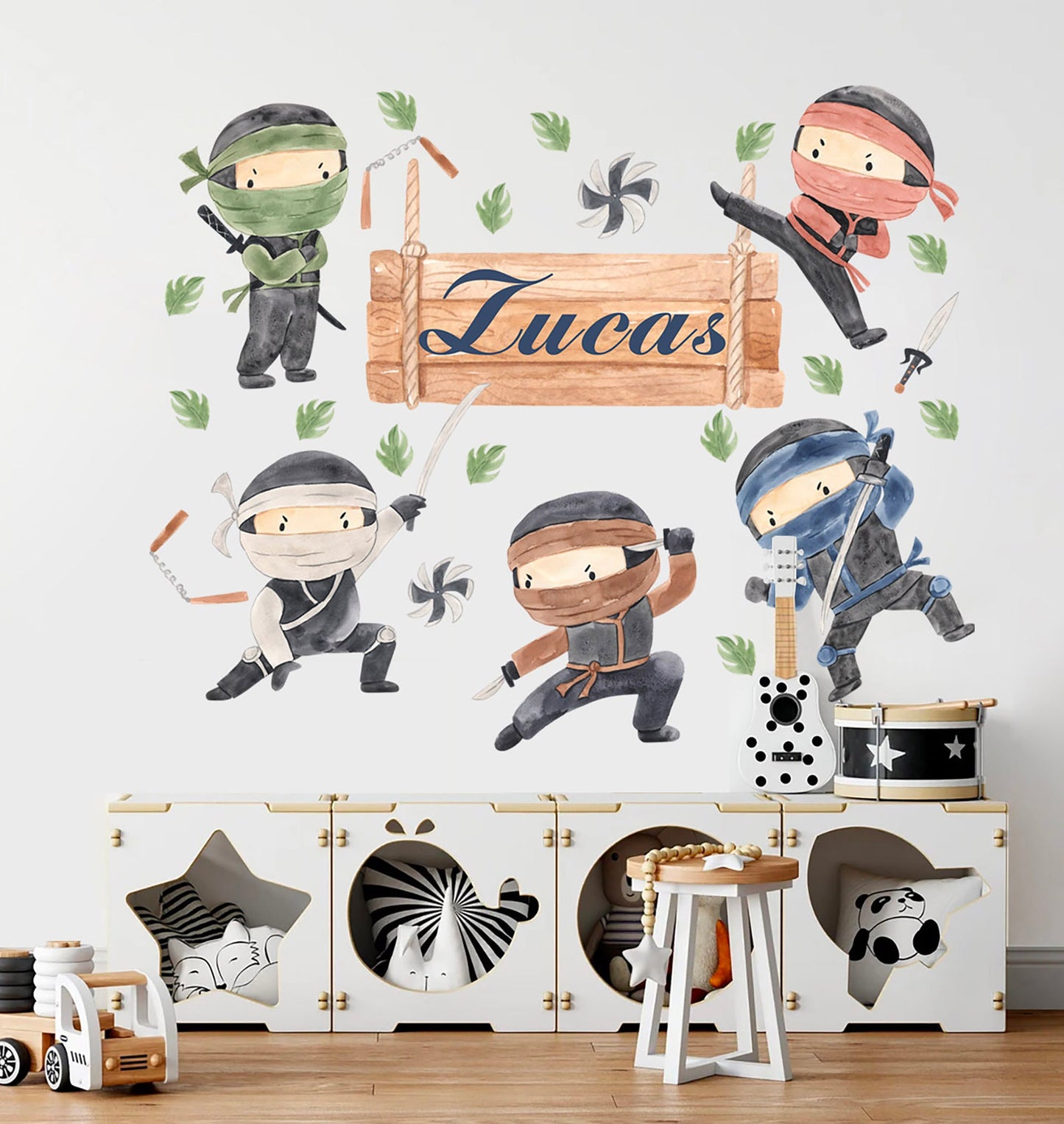 Personalized Name Customizable Ninja Warriors Action Wood Plaque Wall Decal - BR304
