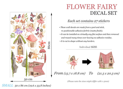 Whimsical Fairy and Butterfly Dancing on Mushroom House Wall Decal - Removable Peel and Stick - BR311