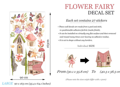 Whimsical Fairy and Butterfly Dancing on Mushroom House Wall Decal - Removable Peel and Stick - BR311