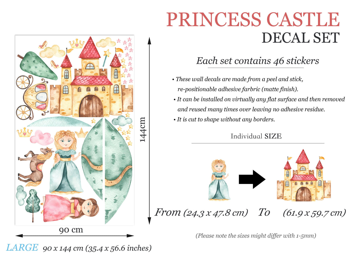 Dreamy Princess Castle and Carriage Wall Decal for Girls' Room - BR313