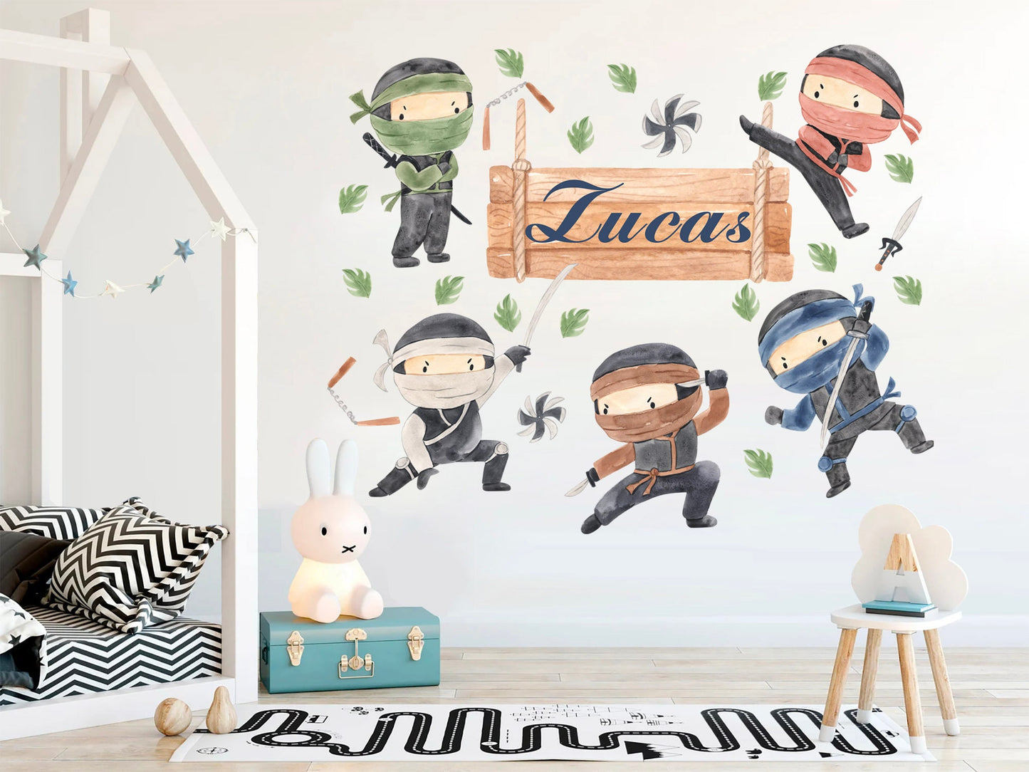 Personalized Name Customizable Ninja Warriors Action Wood Plaque Wall Decal - BR304