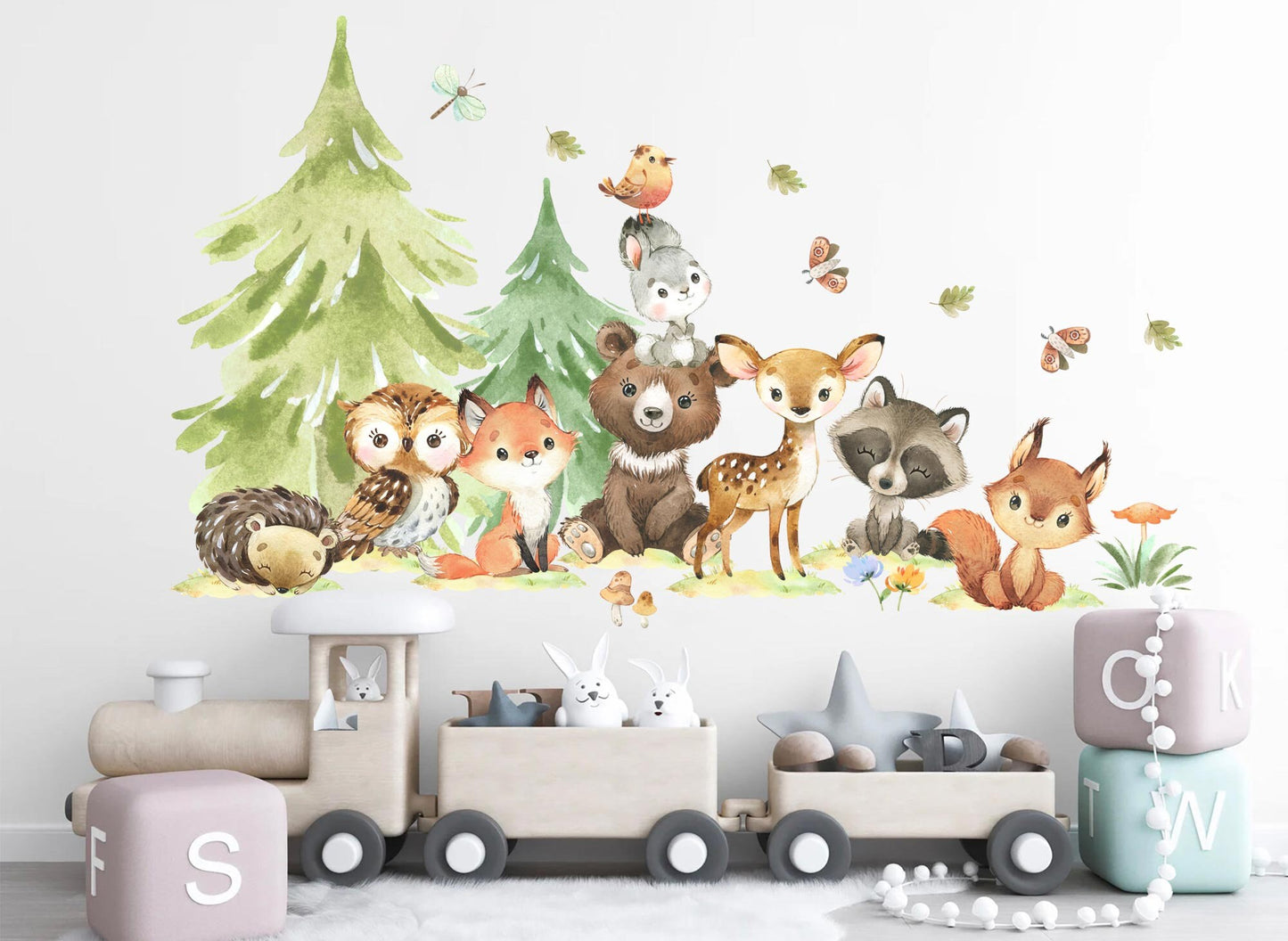 Forest Babies Animals Removable Wall Decal - Fox Rabbit Bear Deer Racoon Owl - BR323