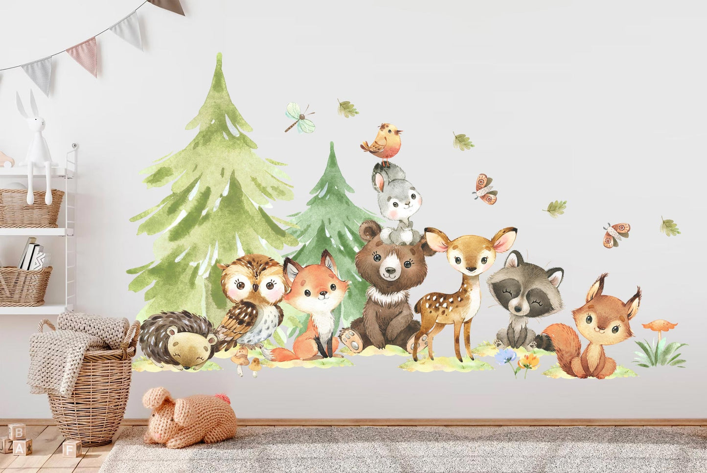 Forest Babies Animals Removable Wall Decal - Fox Rabbit Bear Deer Racoon Owl - BR323
