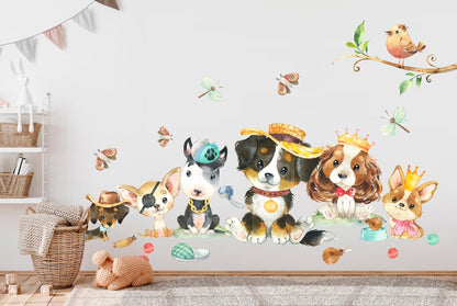Adorable Watercolor Puppy Wall Decal - Cute Puppies Sitting on Grass - Perfect for Kids Room Decor - BR326