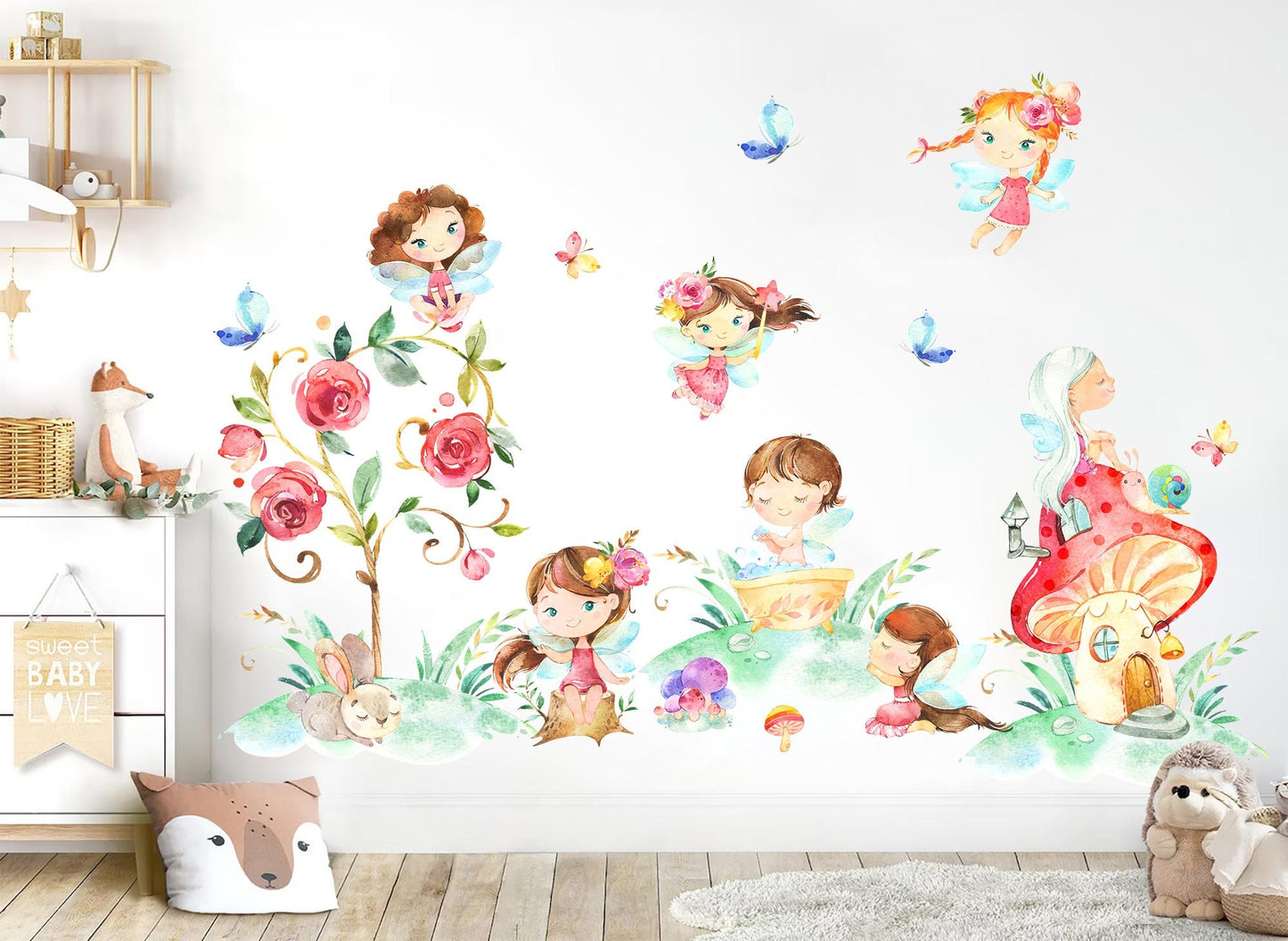 Enchanting Fairy Removable Wall Decal - Winged Fairies Dancing Amidst Flowers - BR327