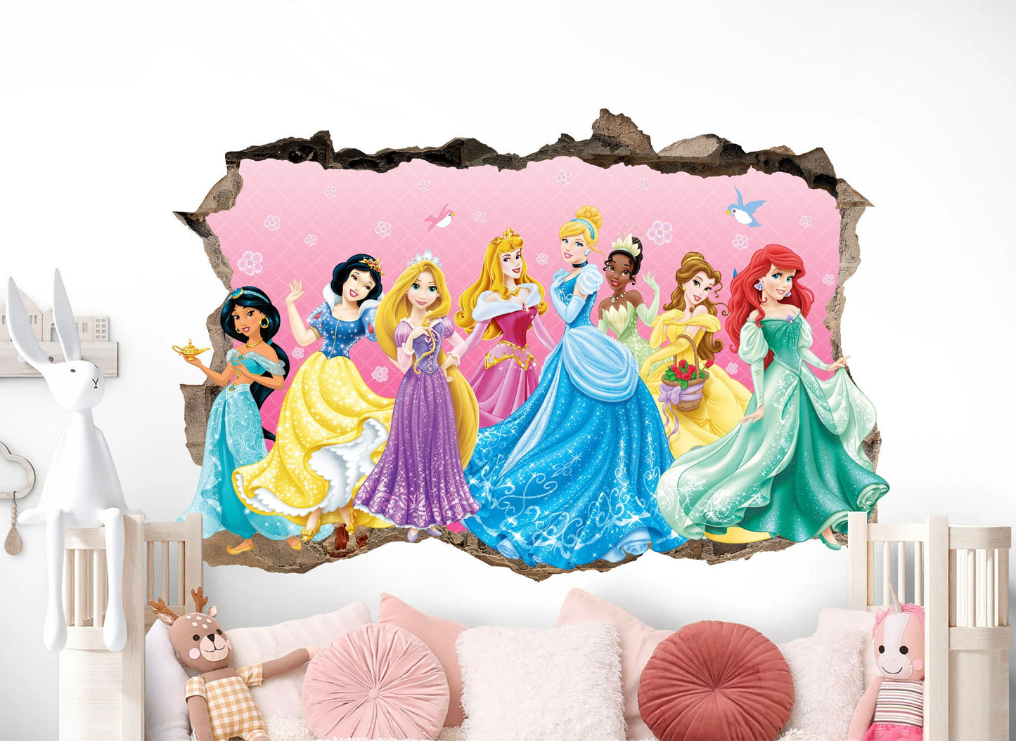 Enchanted Princesses: 3D Wall Decal with Beautiful Broken Wall Backdrop - BR339