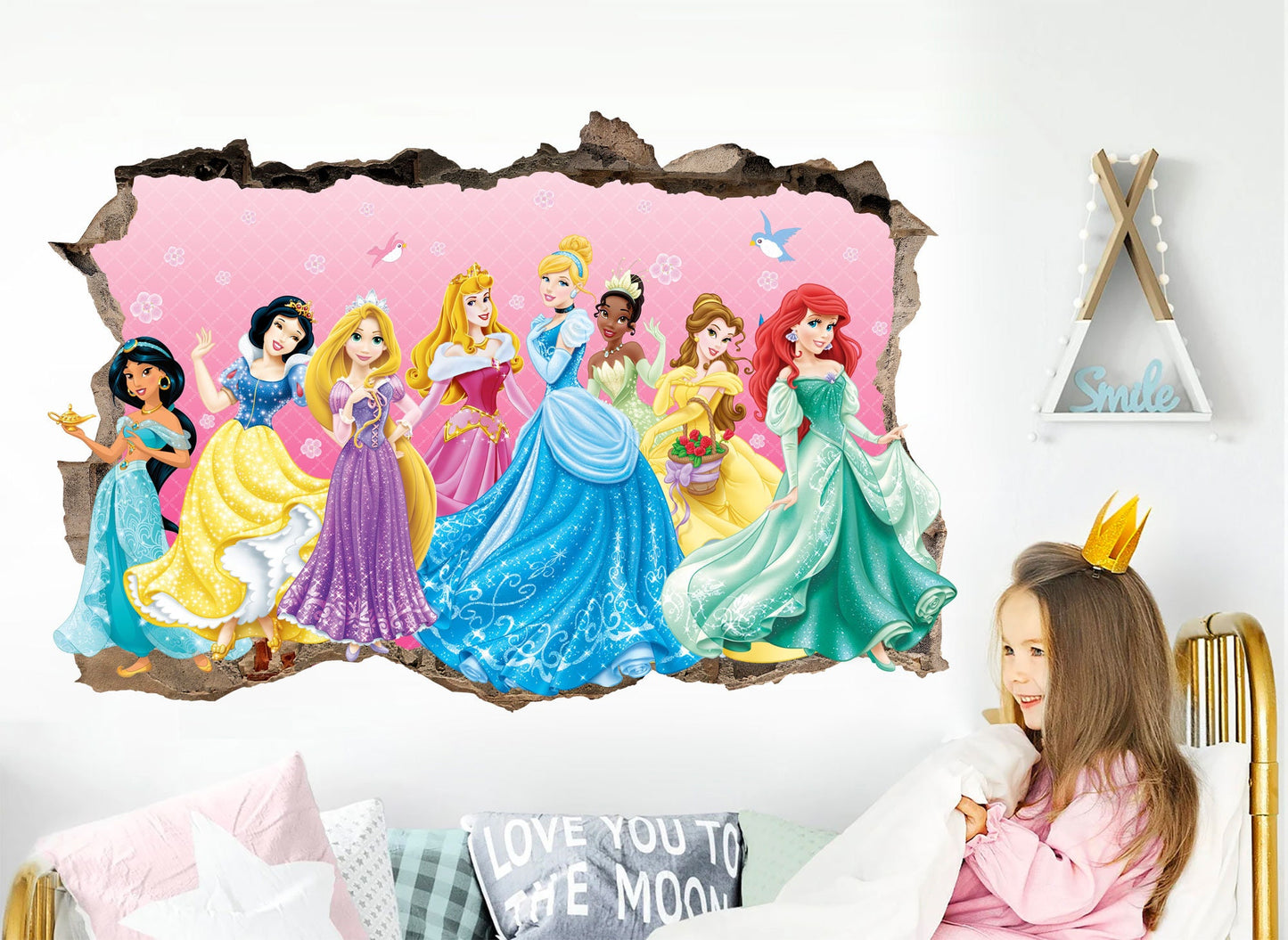 Enchanted Princesses: 3D Wall Decal with Beautiful Broken Wall Backdrop - BR339