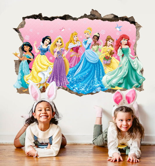 Enchanted Princesses: 3D Wall Decal with Beautiful Broken Wall Backdrop - BR339