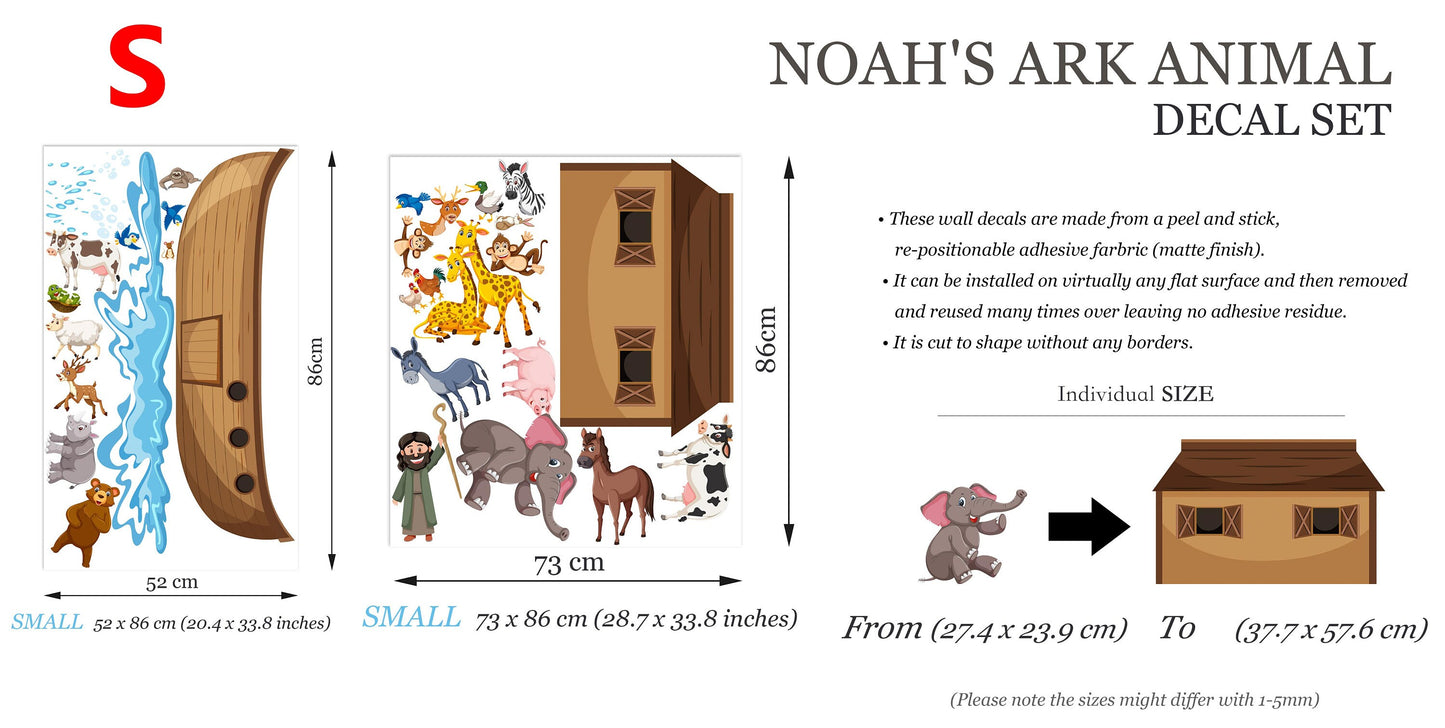 Noah's Ark Animal Parade Wall Decal - Elephant Giraffe Bear Cow Removable - BR246