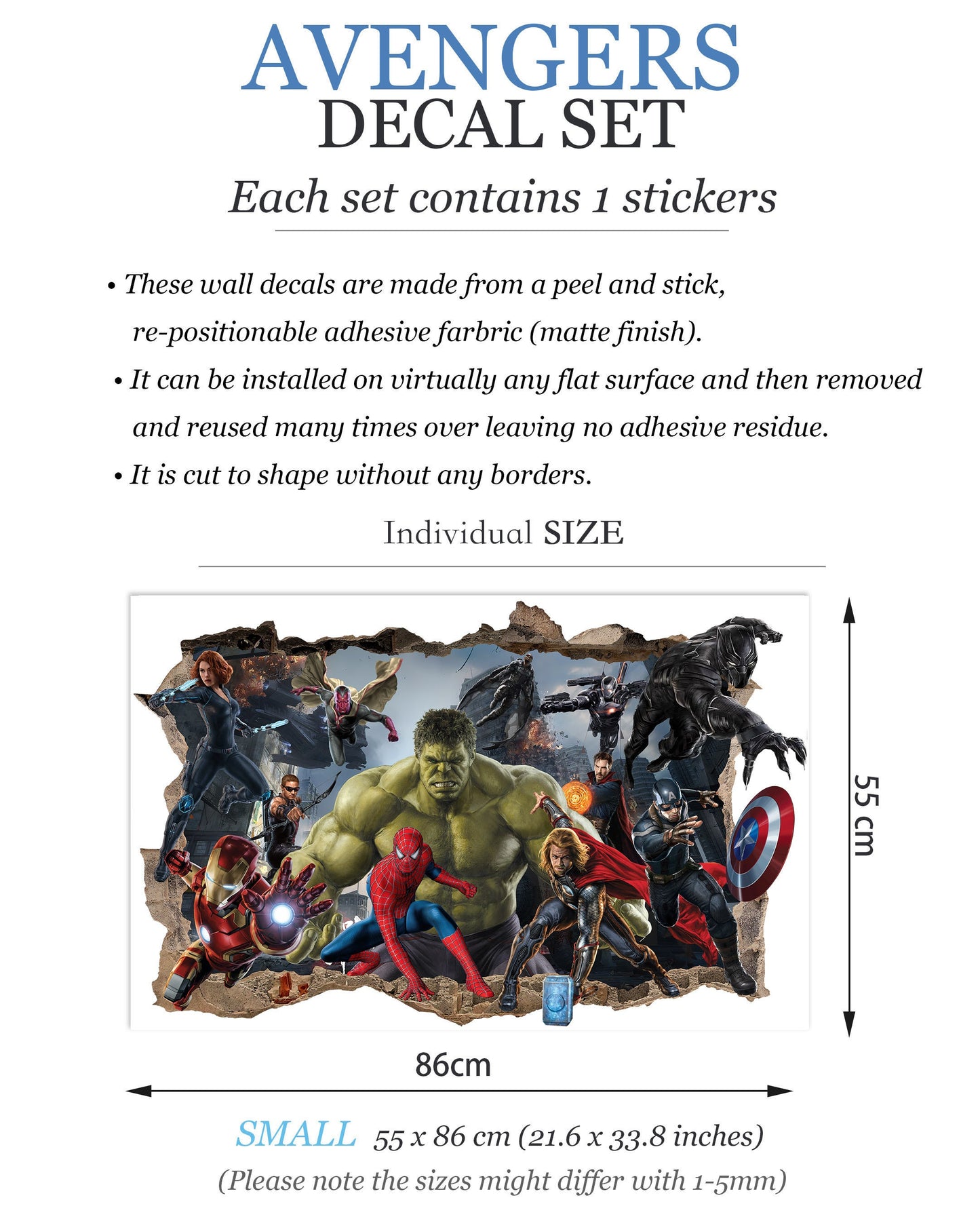 Hulk Leading Marvel Universe Superheroes Smashing Through Wall Decal - BR343