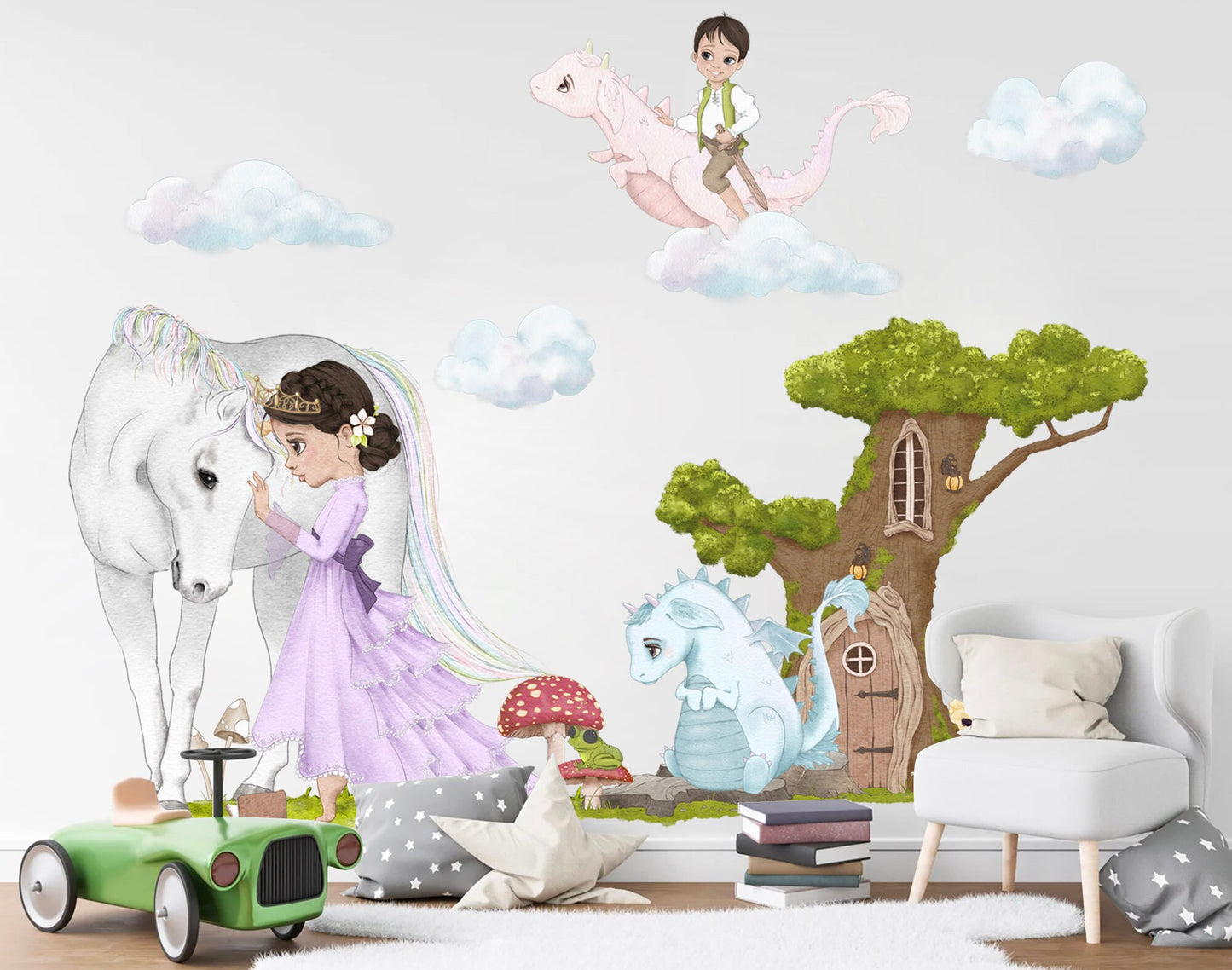 Enchanted Princess with White Horse Wall Decal - Girls' Room Decor - BR347