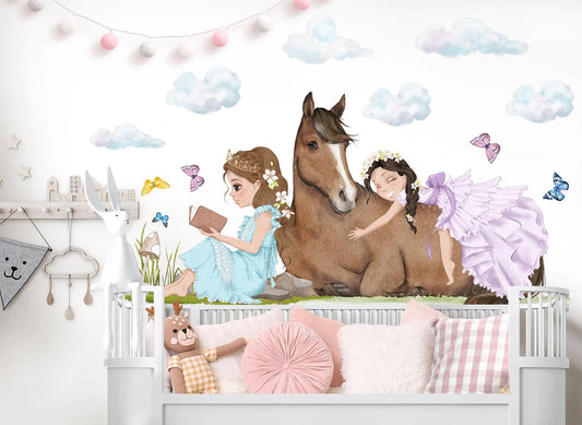 Resting Princesses with Horse Wall Decal - Girls' Room Decor - BR349