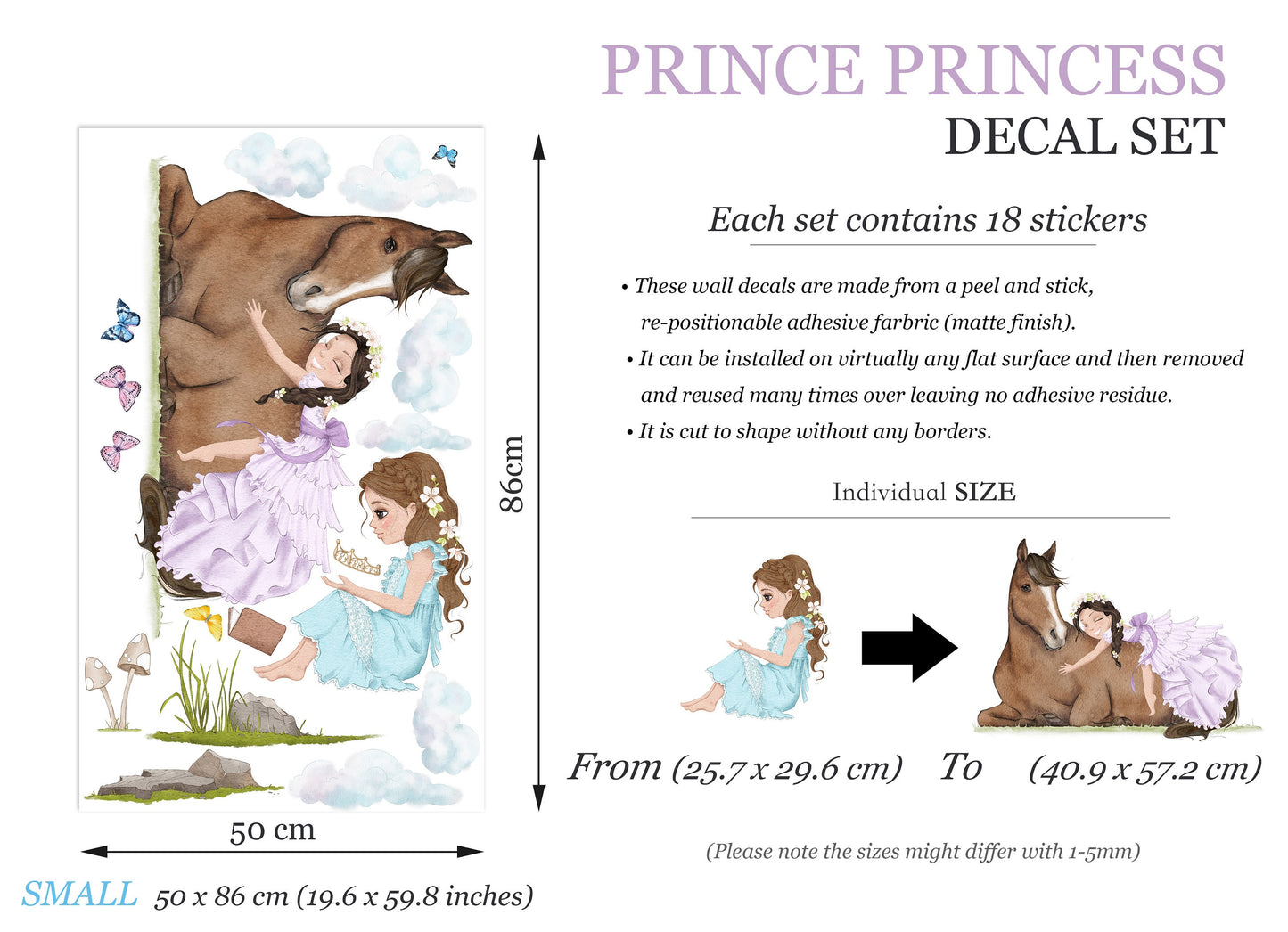 Resting Princesses with Horse Wall Decal - Girls' Room Decor - BR349
