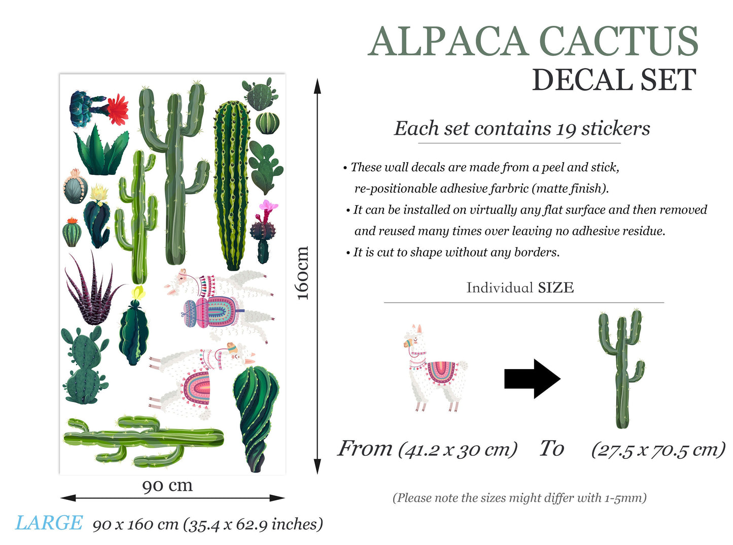 Cactus and Alpaca Wall Decal - Desert Plant and Llama Decor - BR354