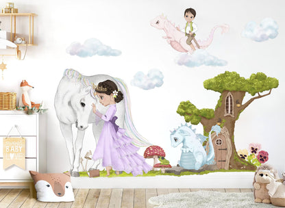 Enchanted Princess with White Horse Wall Decal - Girls' Room Decor - BR347