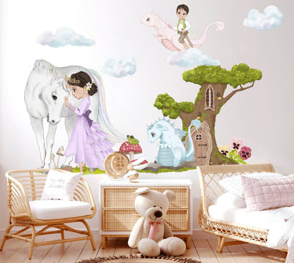 Enchanted Princess with White Horse Wall Decal - Girls' Room Decor - BR347