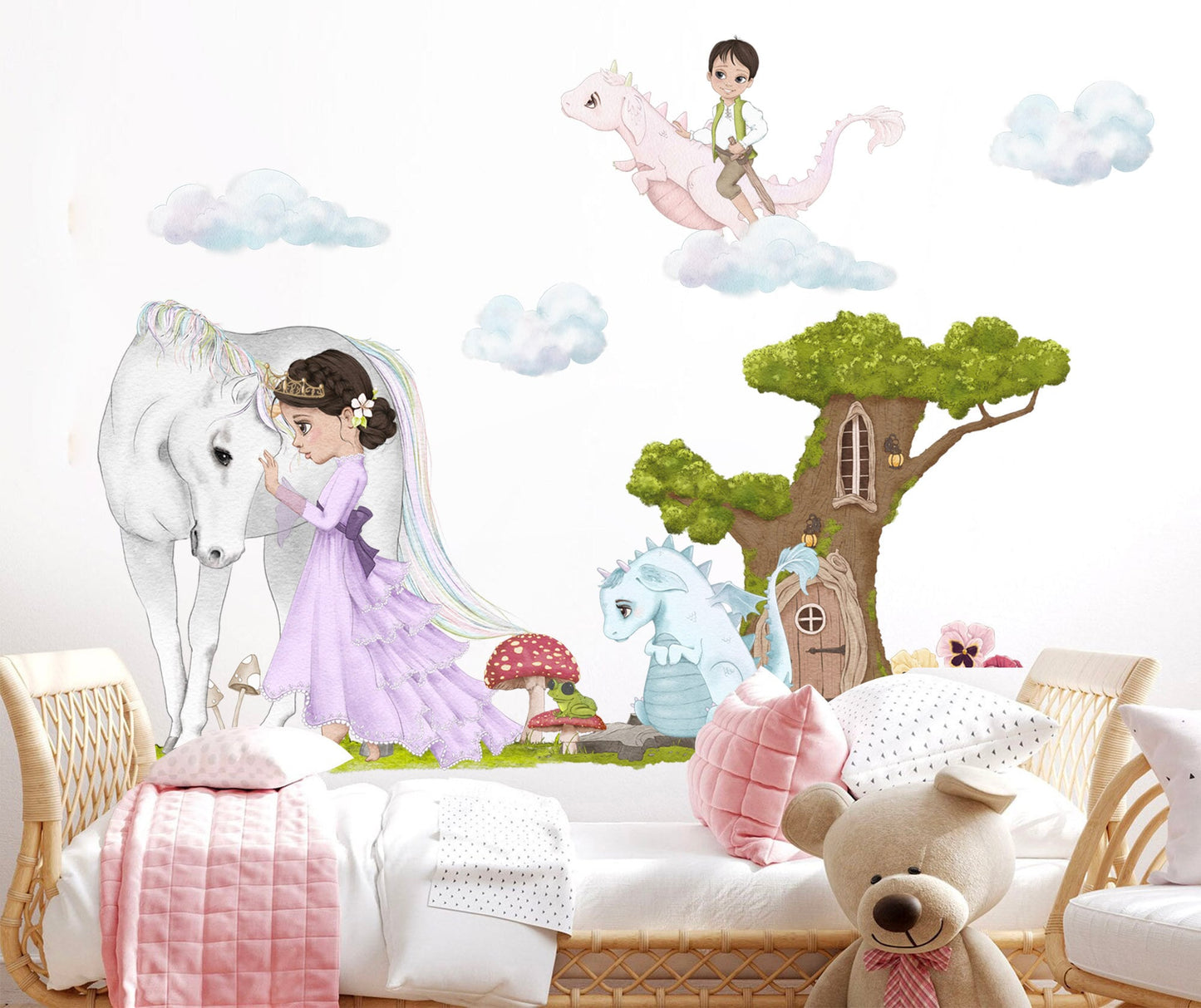 Enchanted Princess with White Horse Wall Decal - Girls' Room Decor - BR347