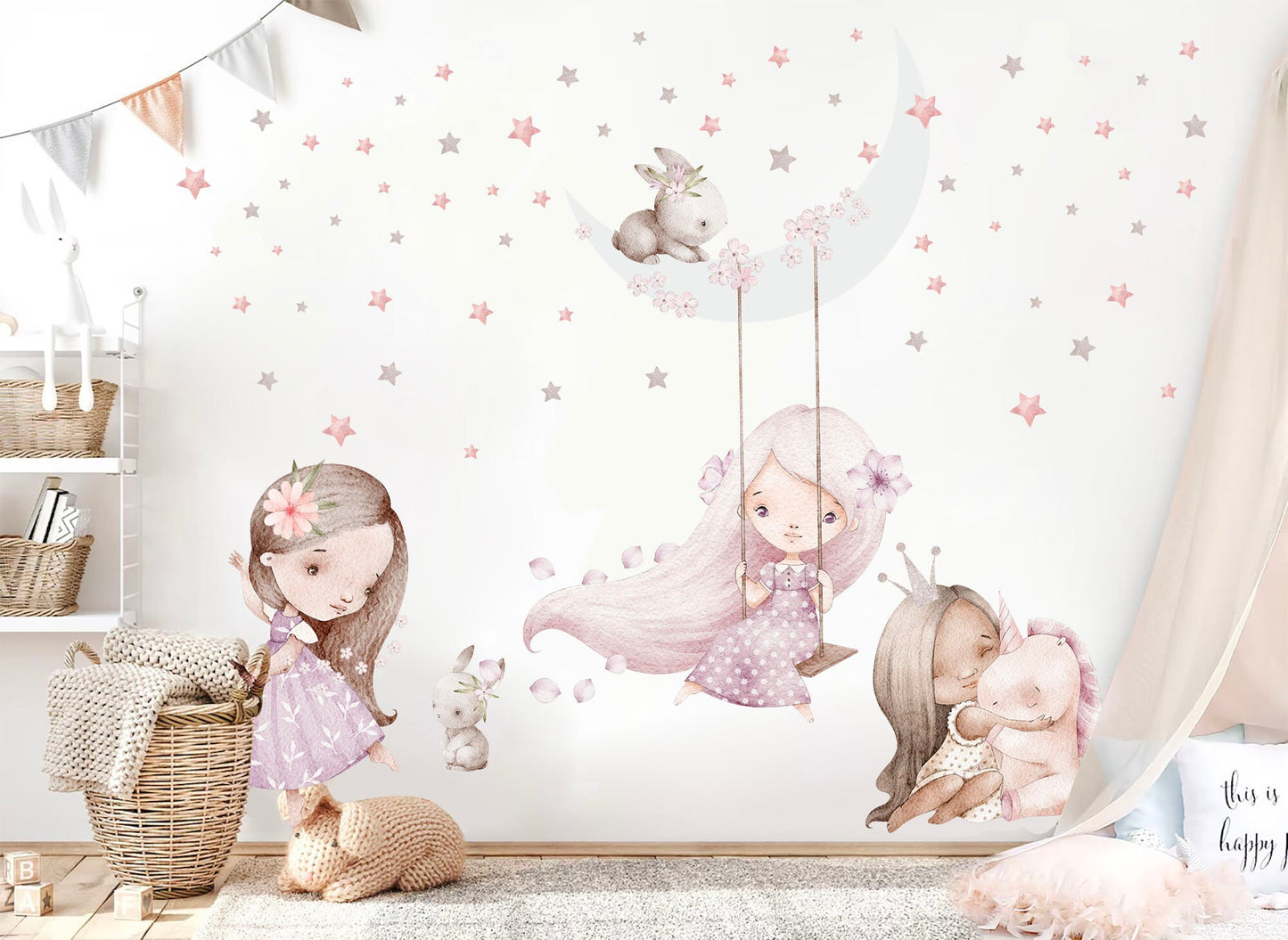 Enchanting Princess and Friends - Unicorn Starry Night - Wall Decal Set - BR373