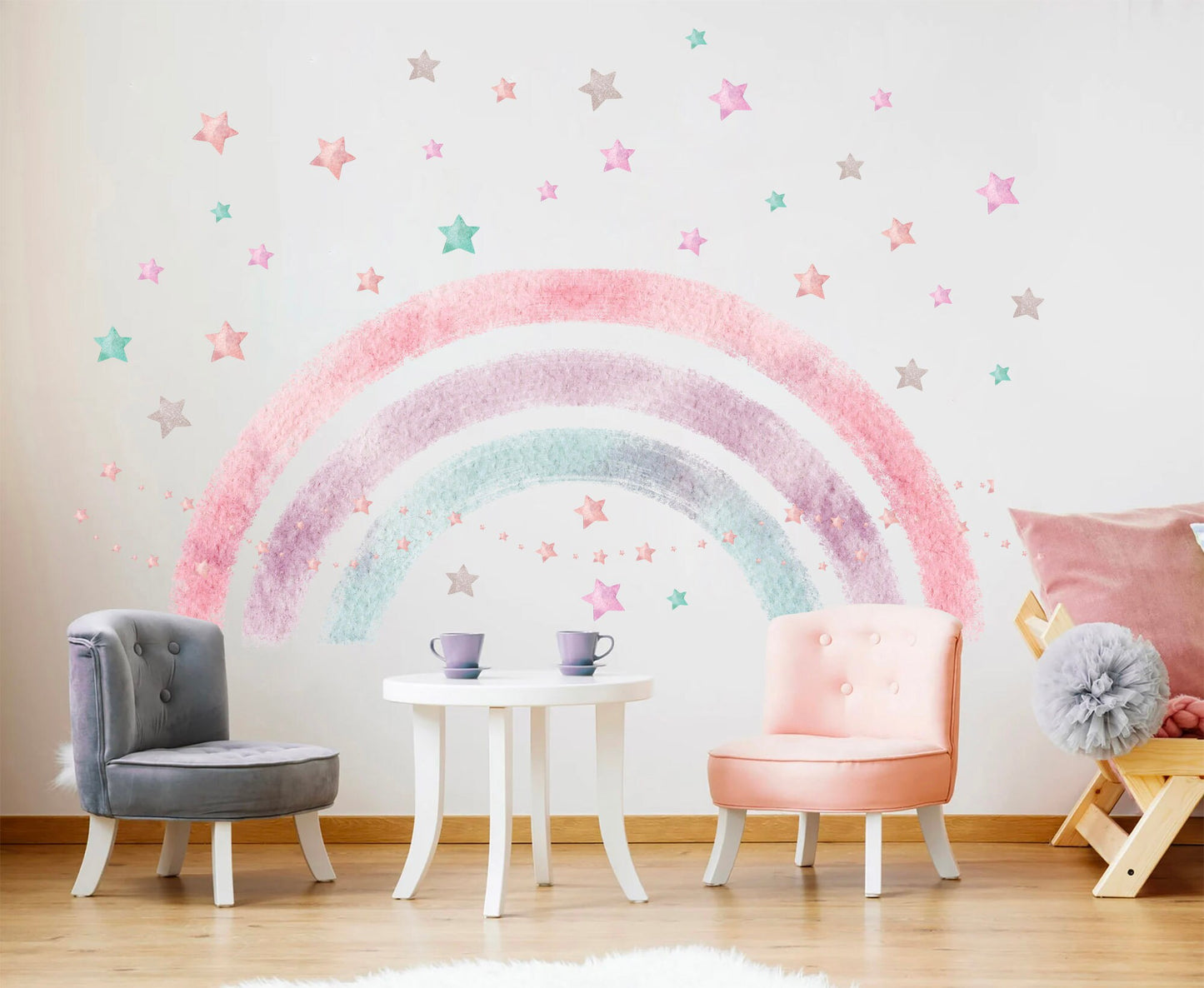 Rainbow Star over Bed Removable Wall Fabric Decal - Girl Room Decor Gift - BR374