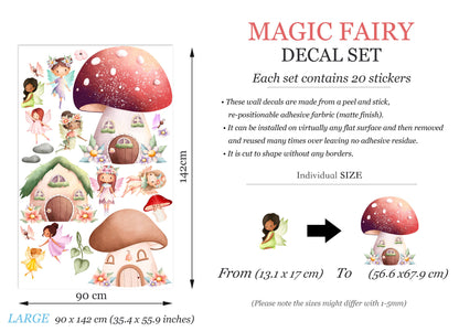 Enchanting Fairy Blossom Wall Decals Set- Tree Mushroom House - Removable Peel and Stick - BR379