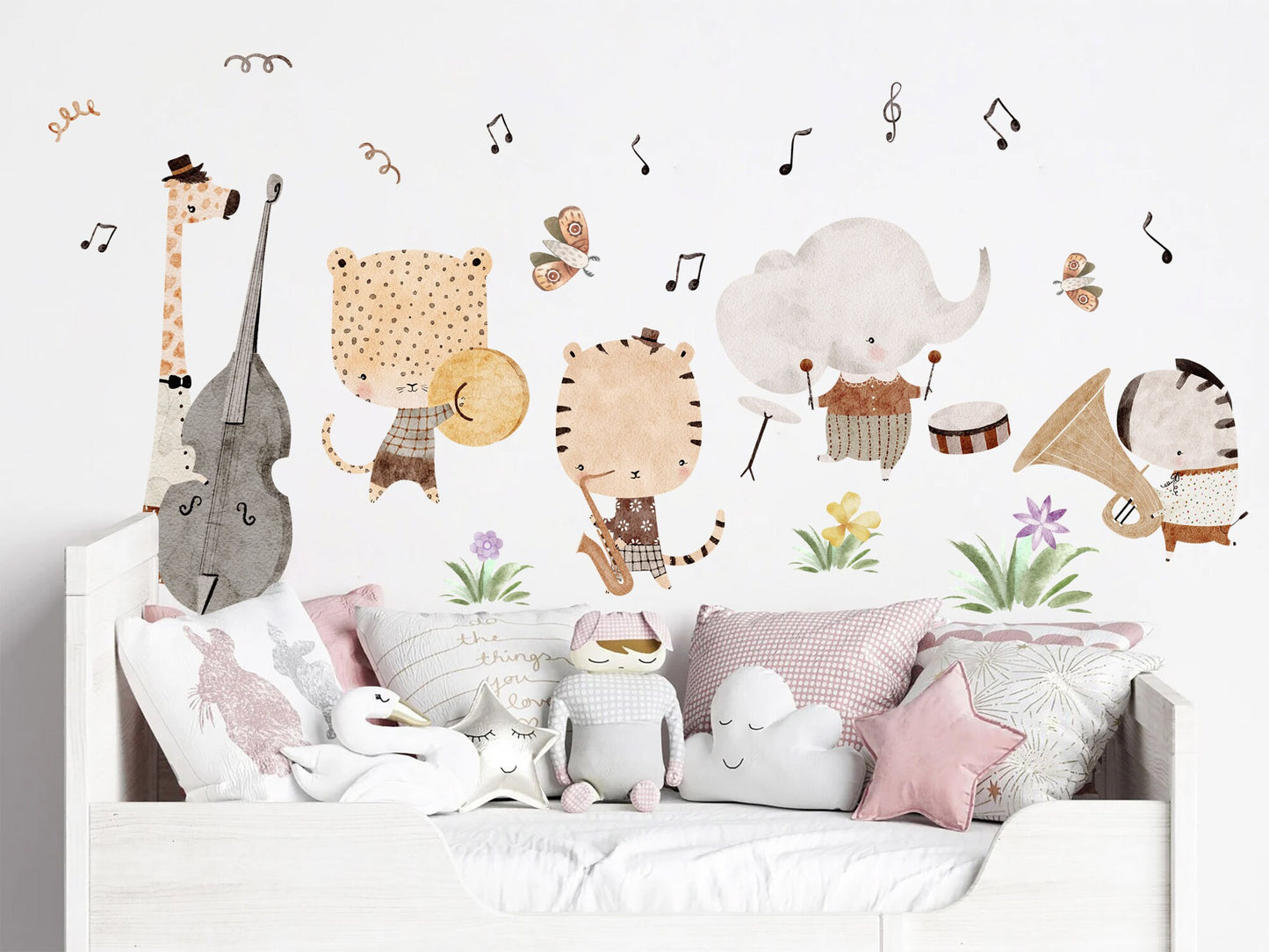 Animal Orchestra Grassland Wall Decal - Giraffe Playing Cello, Elephant Drummer and more - BR376