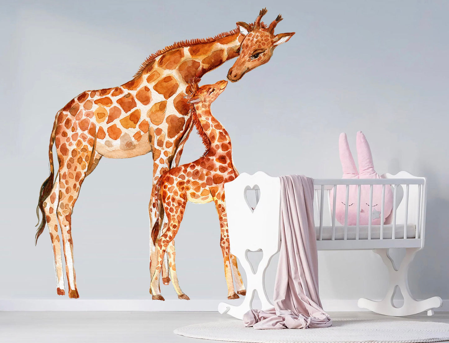 Giraffe Family Wall Decal - Mother Giraffe Adoring Baby Giraffe - BR400