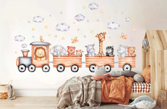 African Animals on Train Wall Decal - Journey Among Clouds and Stars - BR260